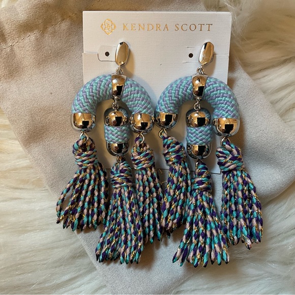 Kendra Scott Masie Statement Tassel Drop Earrings - NWT - Rhodium Periwinkle - Picture 7 of 9